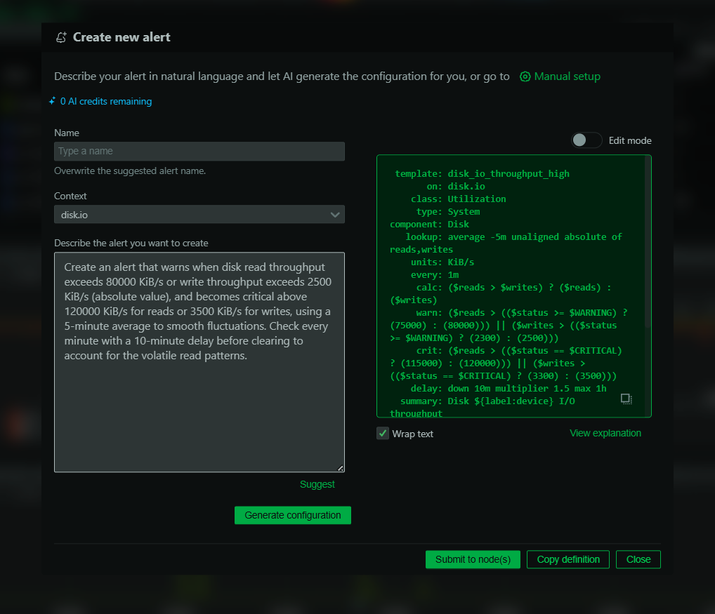 Text-to-Alert: Generating Netdata Alerts from Natural Language